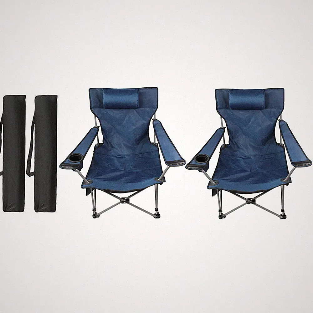 1/2Pcs Heavy Duty Folding Camping Chairs w/ Pillow Cup Holder Oversized Recliner