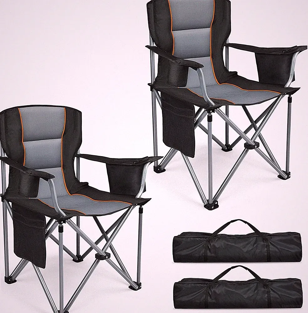 2 Pack Oversized Heavy Duty Camping Chairs High Back Folding Reclining Full