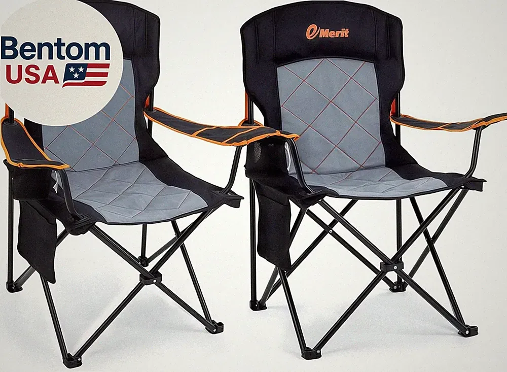 2 Pack Oversized Padded Camping Chair, 350LB Heavy Duty Quad Fold Chair with Arm