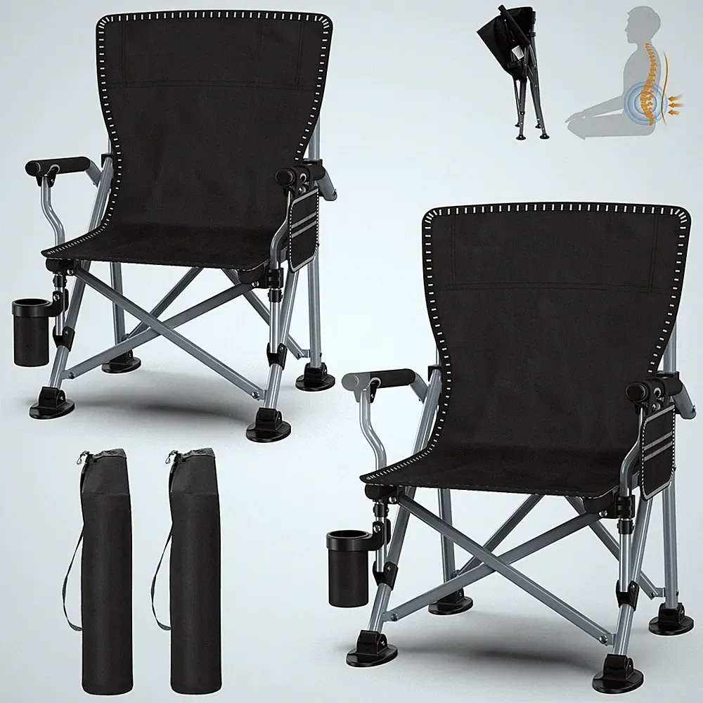 2 Pack Portable Camping Chair Heavy Duty Folding Chair w/ Cup Holder Oversized