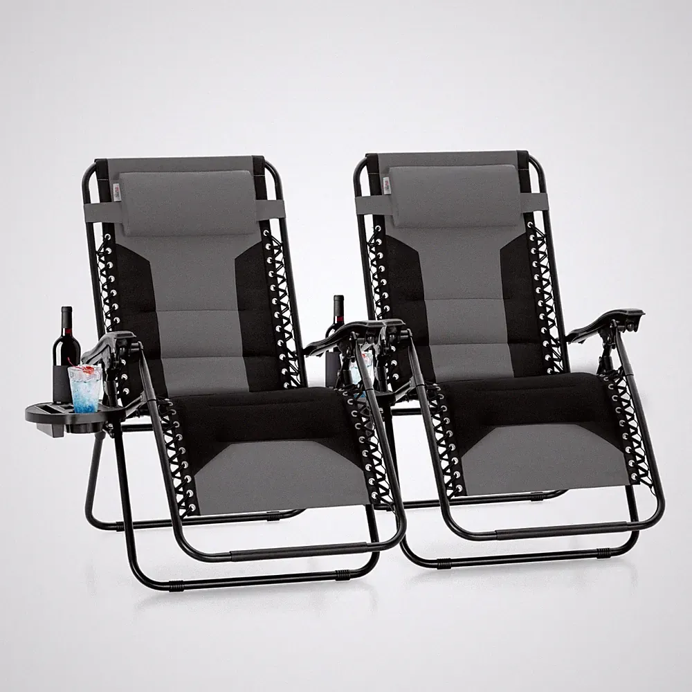 2Piece Zero Gravity Chairs Oversized Heavy Duty Lounger 0-170�� Adjustable Gray