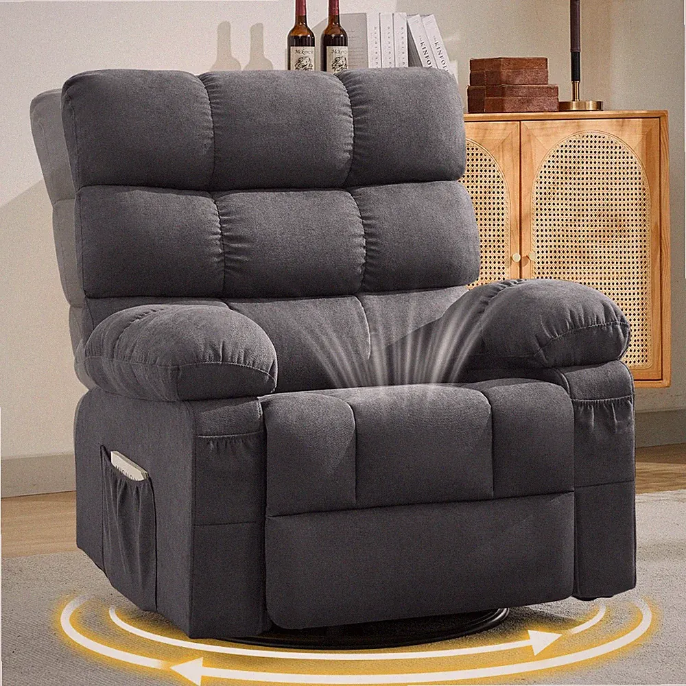 360° Swivel Rocker Recliner Chair with Storage Pockets, Gray