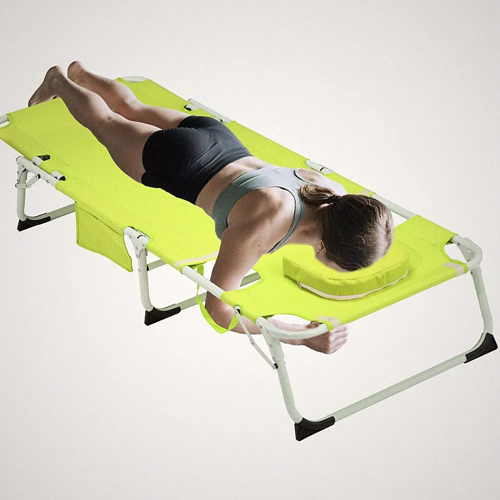 3in1 Heavy Duty Tanning Chair–Adjustable 5-Position Lay Flat Beach Lounger Green