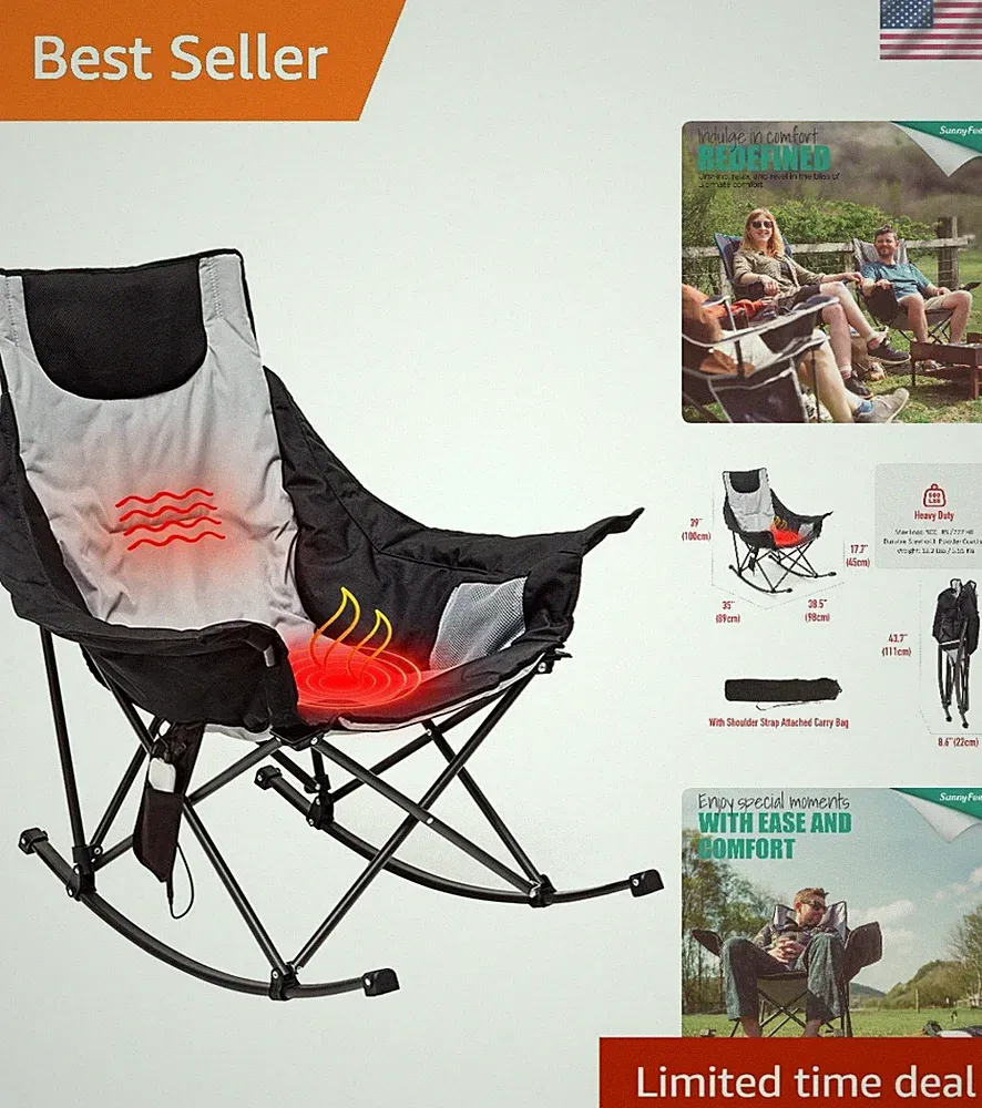 500 LBS Heavy-Duty Heated Folding Rocking Chair for Outdoor Comfort & Relaxation