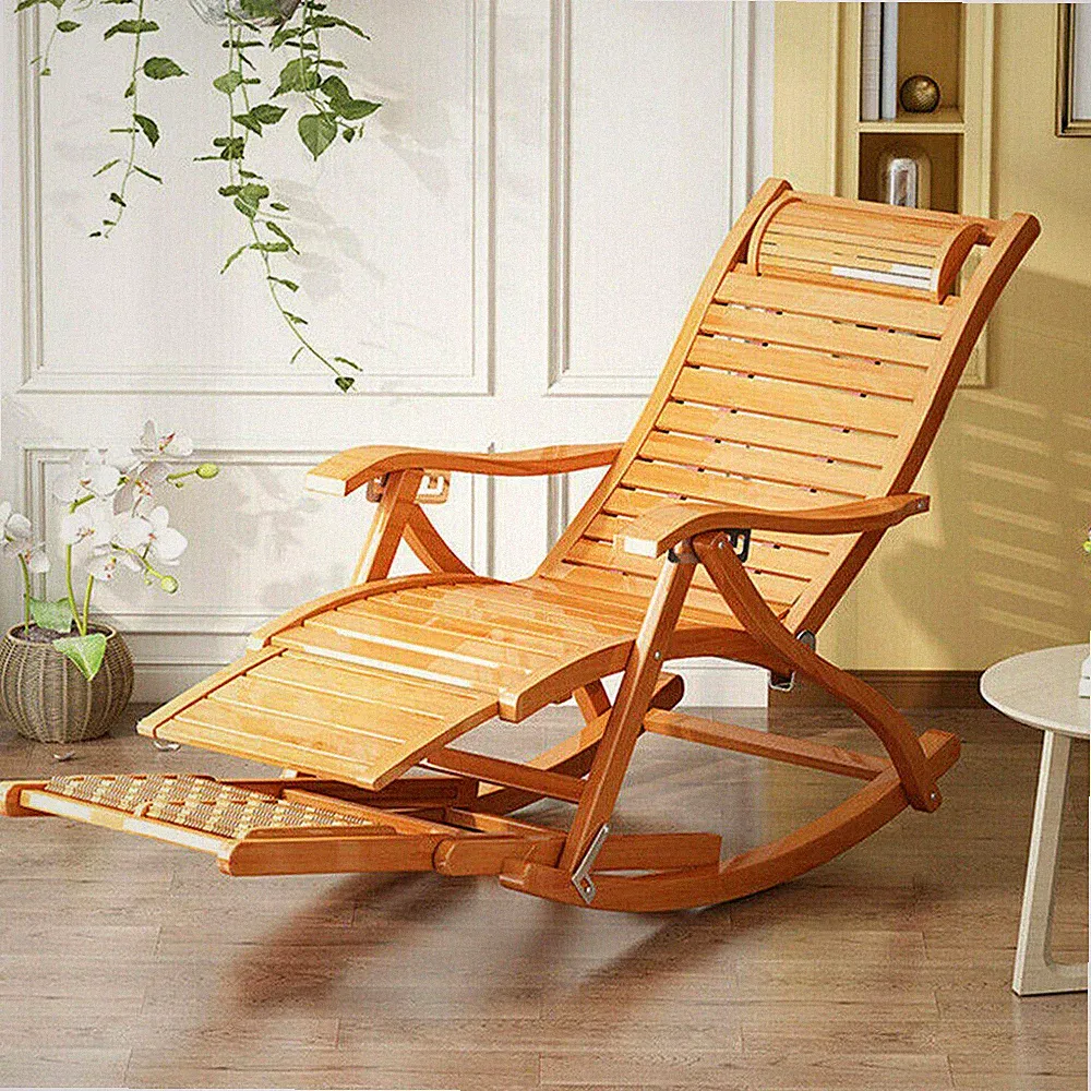 Extra Large Bamboo Rocking Chair All Weather Recliner Lounge Heavy Duty 441lbs