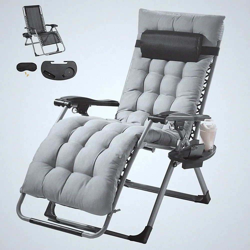 Heavy Duty 26 Inch Grey Zero Gravity Chair 500Lbs Adjustable Recline Cushion