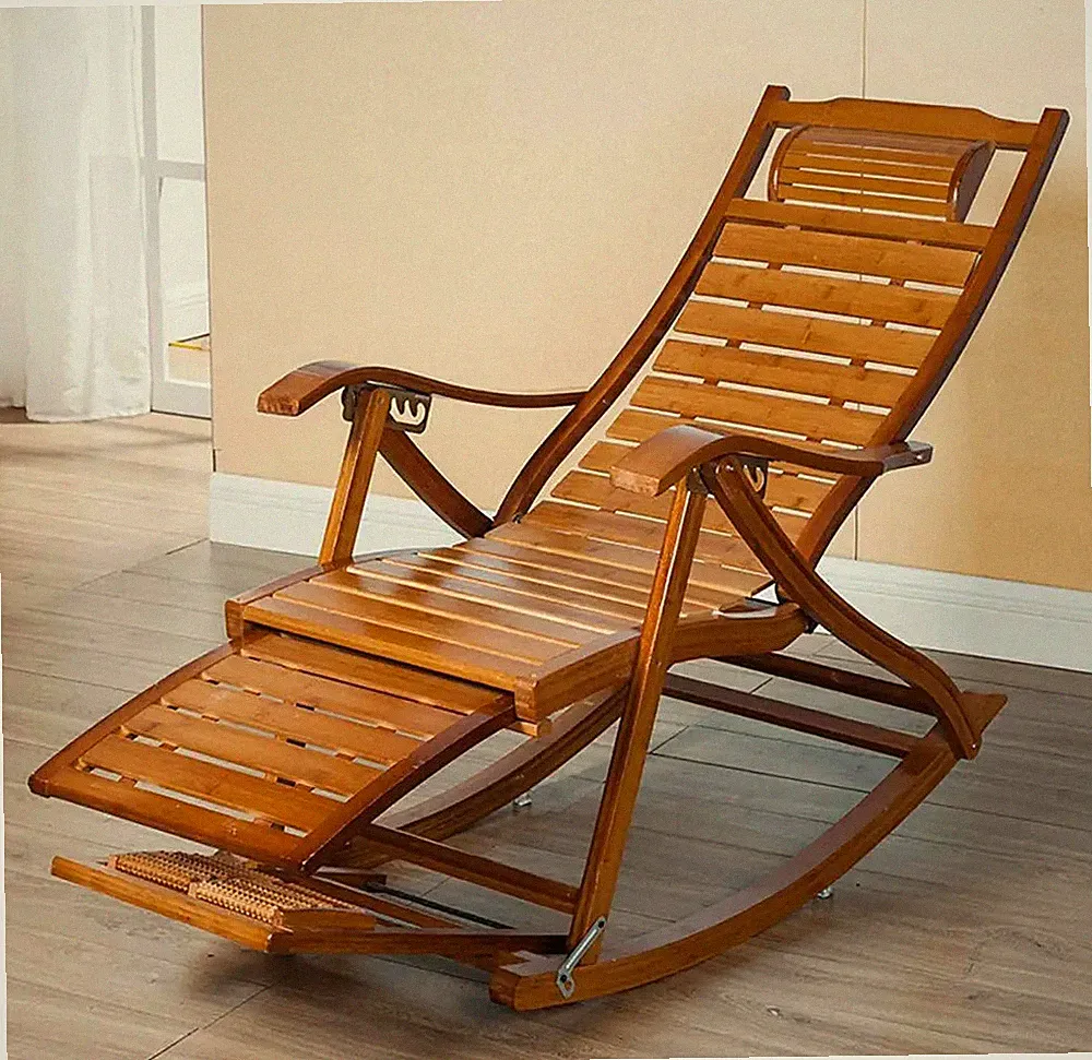Heavy Duty Bamboo Rocking Chair Adjustable Lounge Recliner Leisure Living Room
