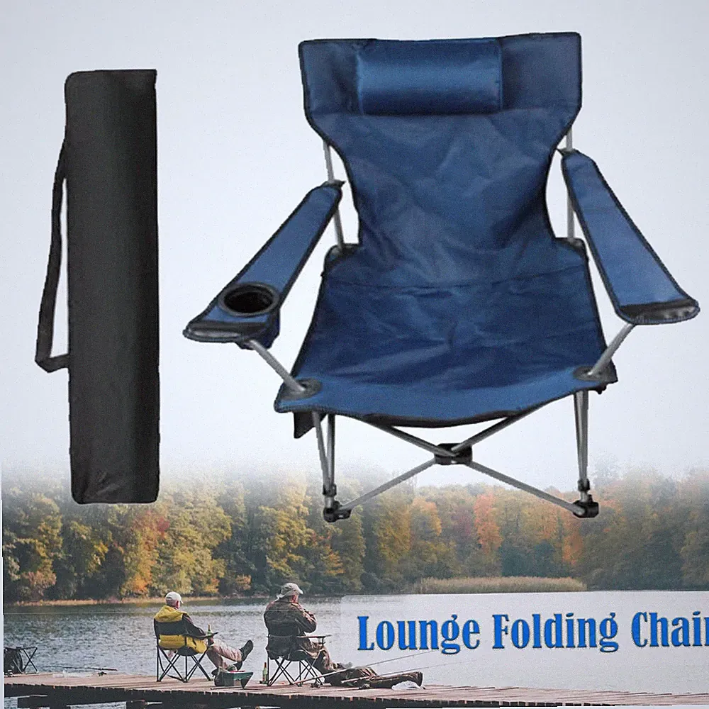 Heavy Duty Camping Chair Outdoor Folding Chair W/ Cup Holder & Pillow for Hiking