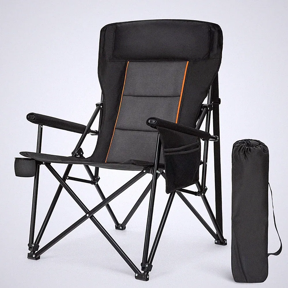 Heavy Duty Camping Chairs Oversize Folding Chair High Back Support 500lbs Black