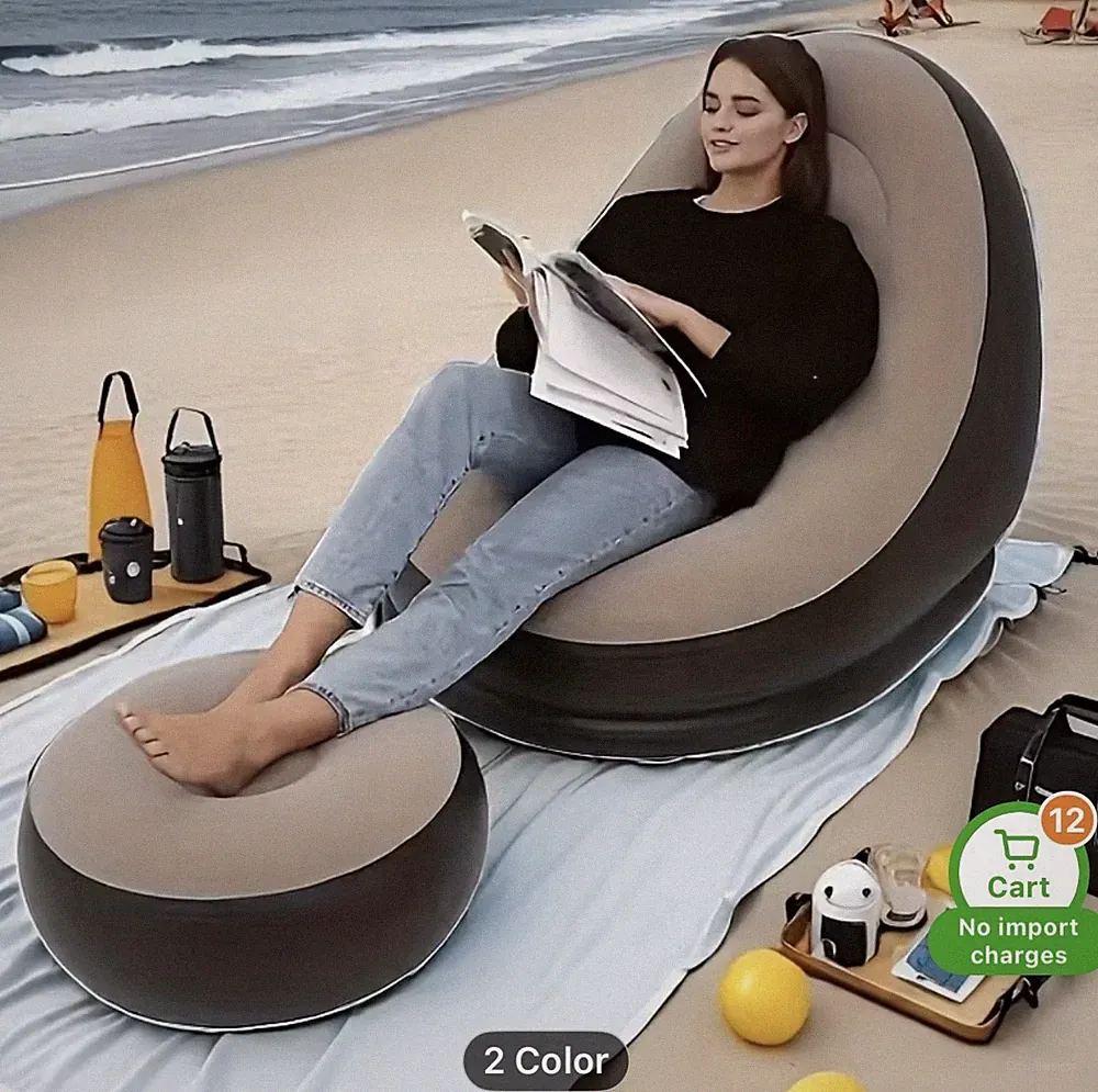Heavy-Duty Inflatable Recliner Sofa for Adults with a Footstool - a Portable