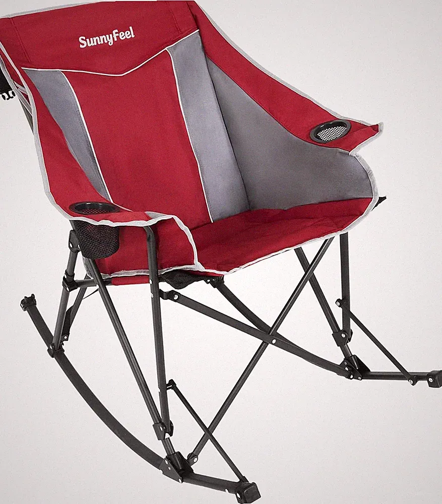 Heavy Duty Oversized Folding Rocking Chair - 500 LBS, Portable & Padded Red