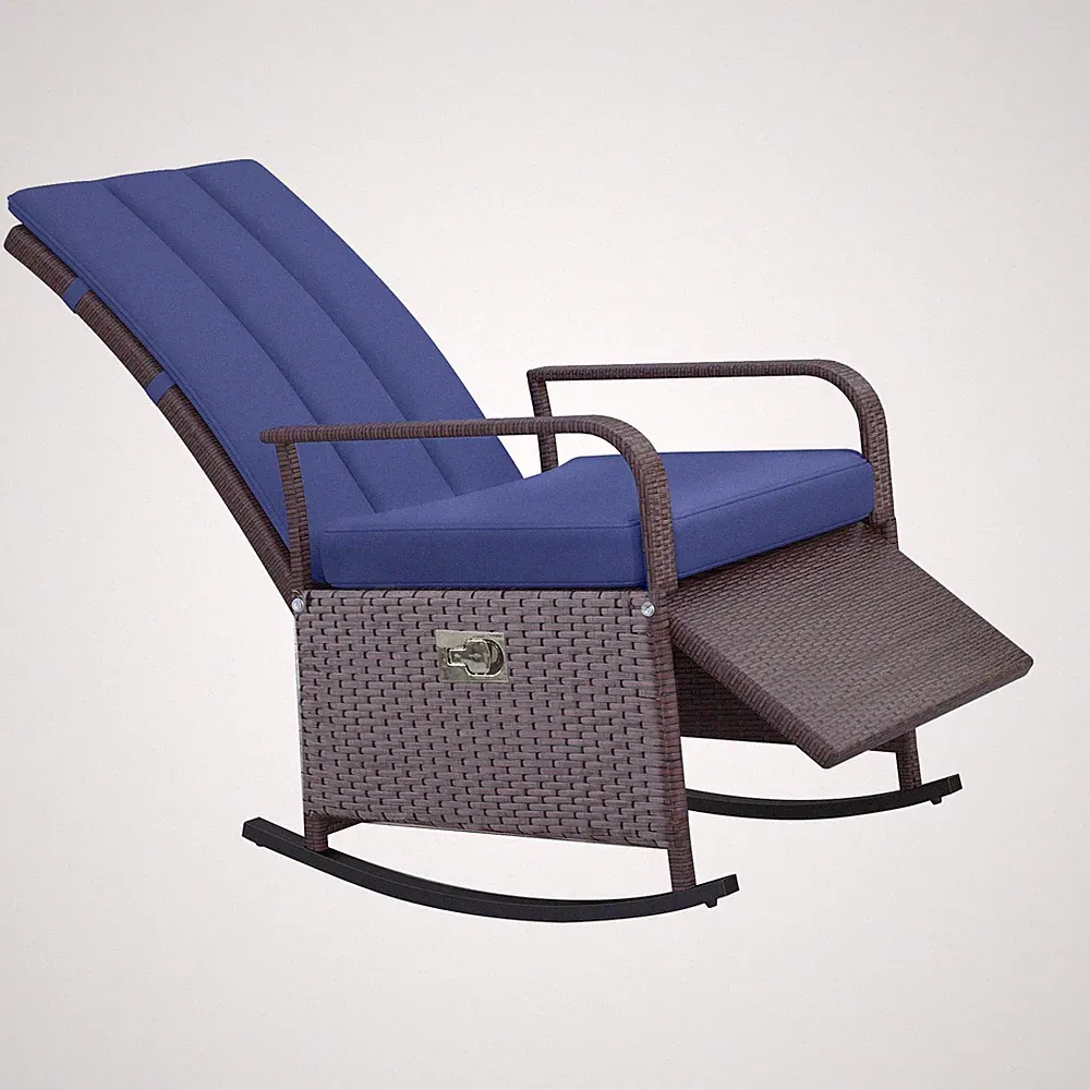 Heavy Duty Recliner Rocker 135° Adjusting Backrest Blue Cushion
