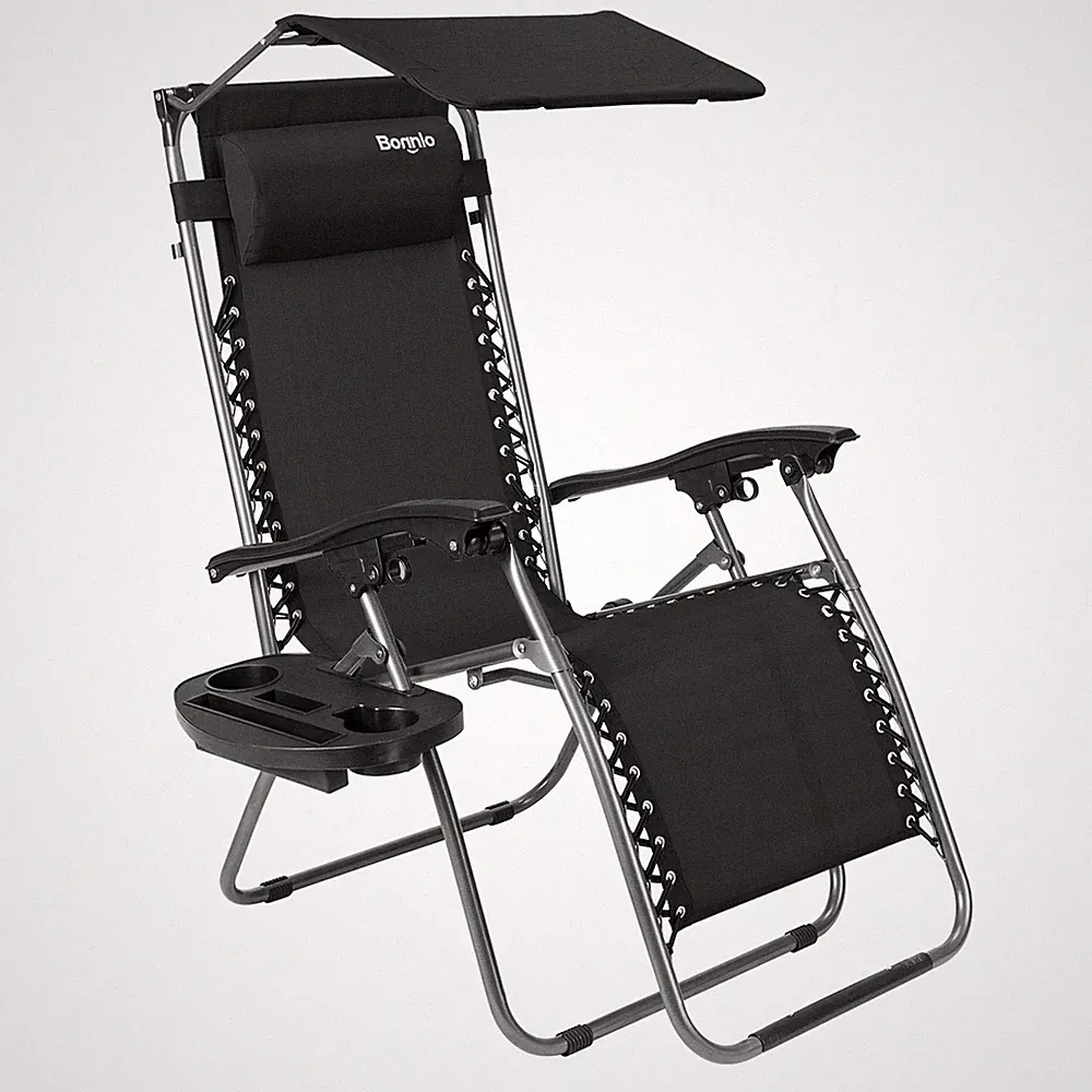 Heavy Duty Reclining Folding Zero Gravity Chair Outdoor Garden Beach with Canopy