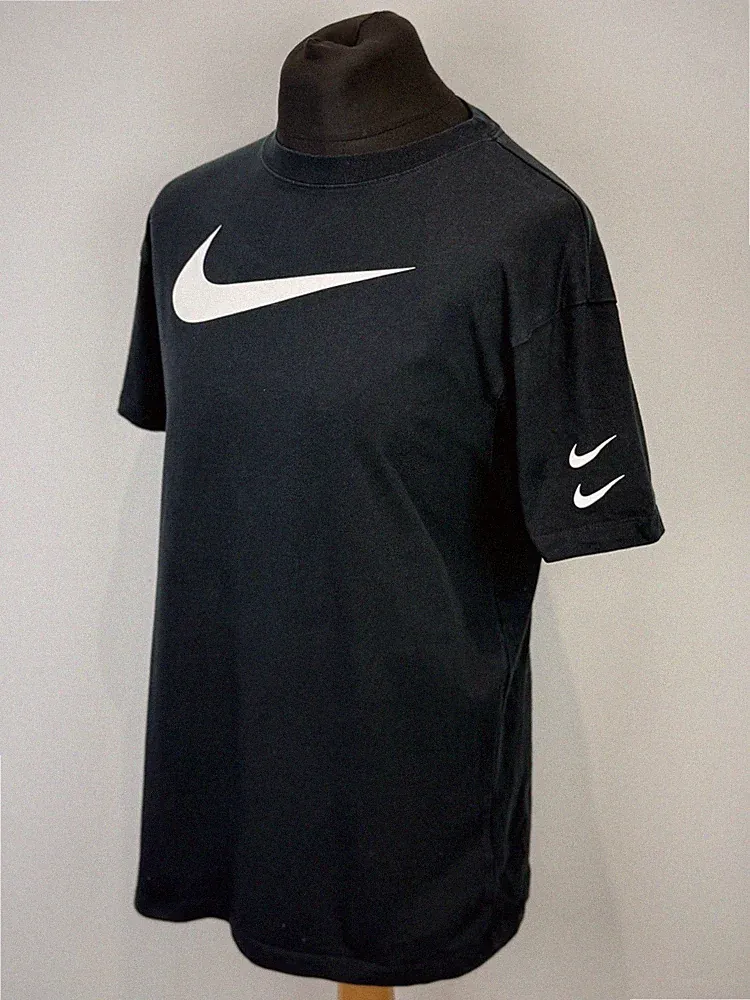 NIKE Heavy Duty Oversized Triple SWOOSH Black T Shirt Size Extra Small XS