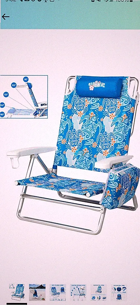 Old Bahama Bay Reclining Beach Chair Backpack 5-Position Lay Flat Lounge...