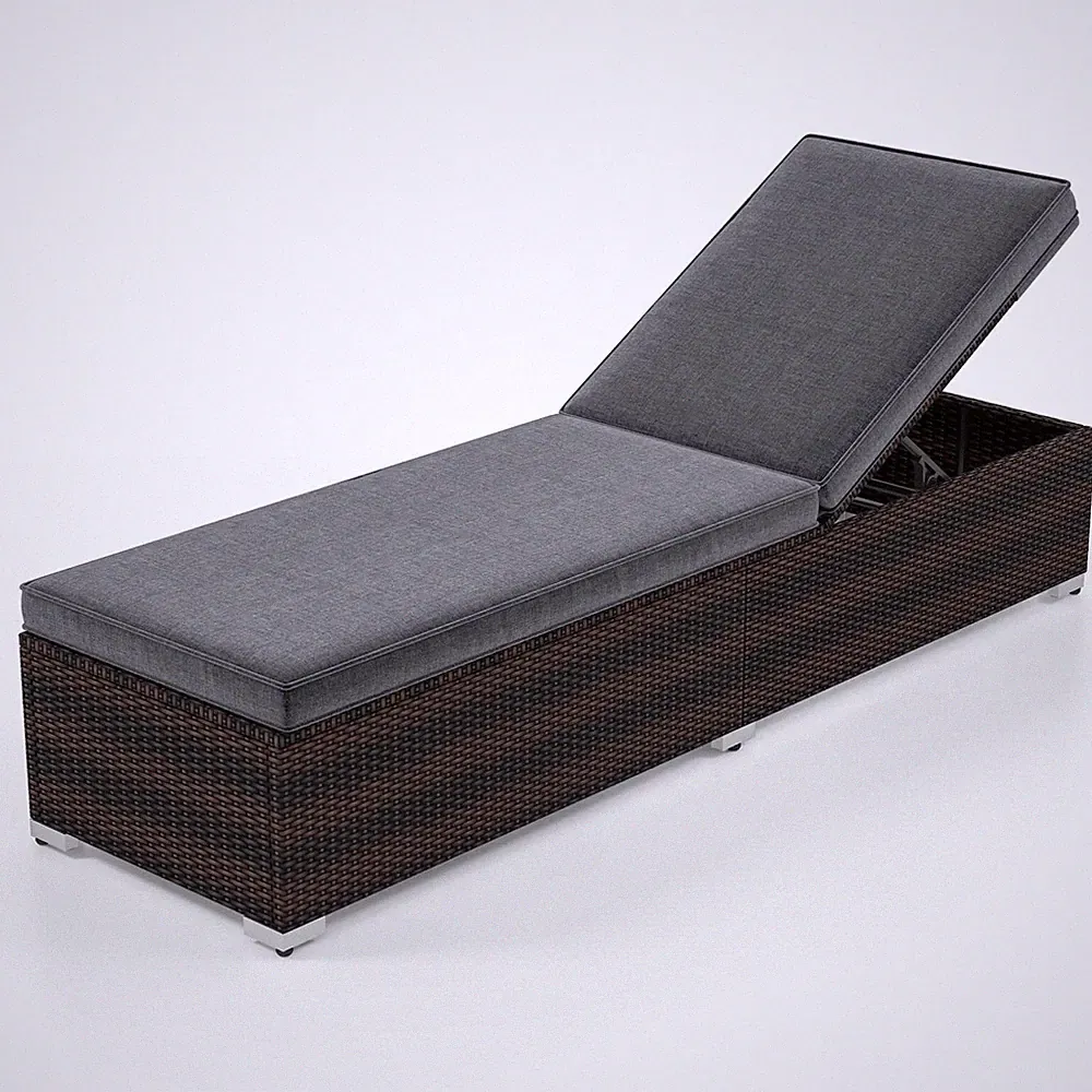Outdoor Chaise Lounge w/ 4-level Backrest Heavy-Duty Metal Frame Seat Cushion
