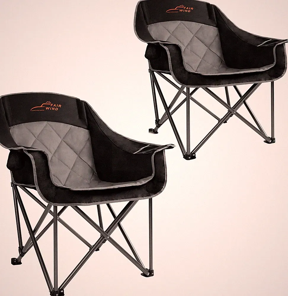 Oversized Heavy Duty Camping Chair - 2 Pack, Supports 450LBS, Portable Black