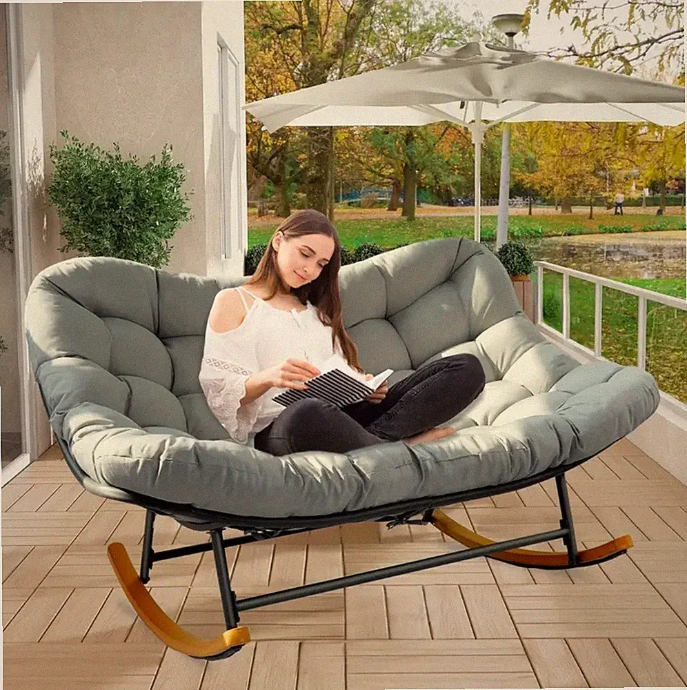 Oversized Outdoor Rocking Chair for 2 - Heavy-Duty Patio Rocking recliner with E