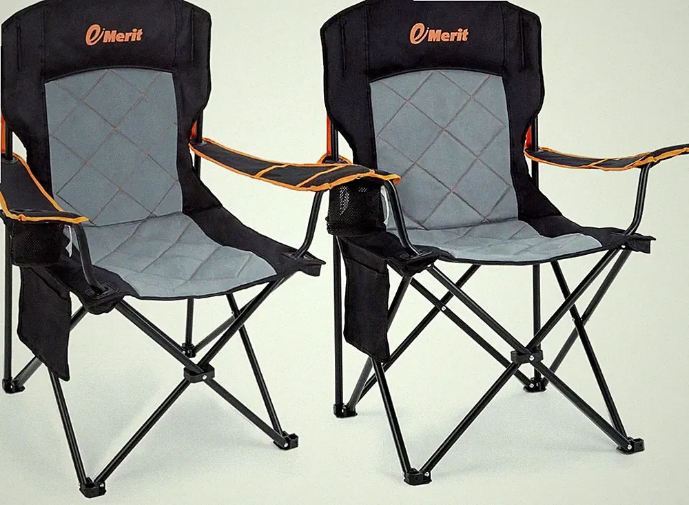 Oversized Padded Camping Chair 2-Pack, 350LB Heavy Duty with Cup Holder