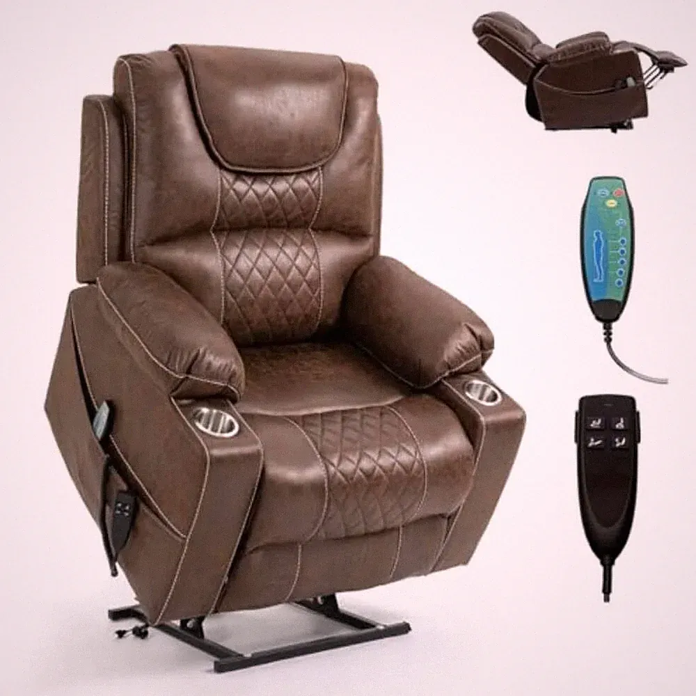 Oversized Power Lift Recliner – Big & Tall 180° Lay Flat Massage Chair with 25"