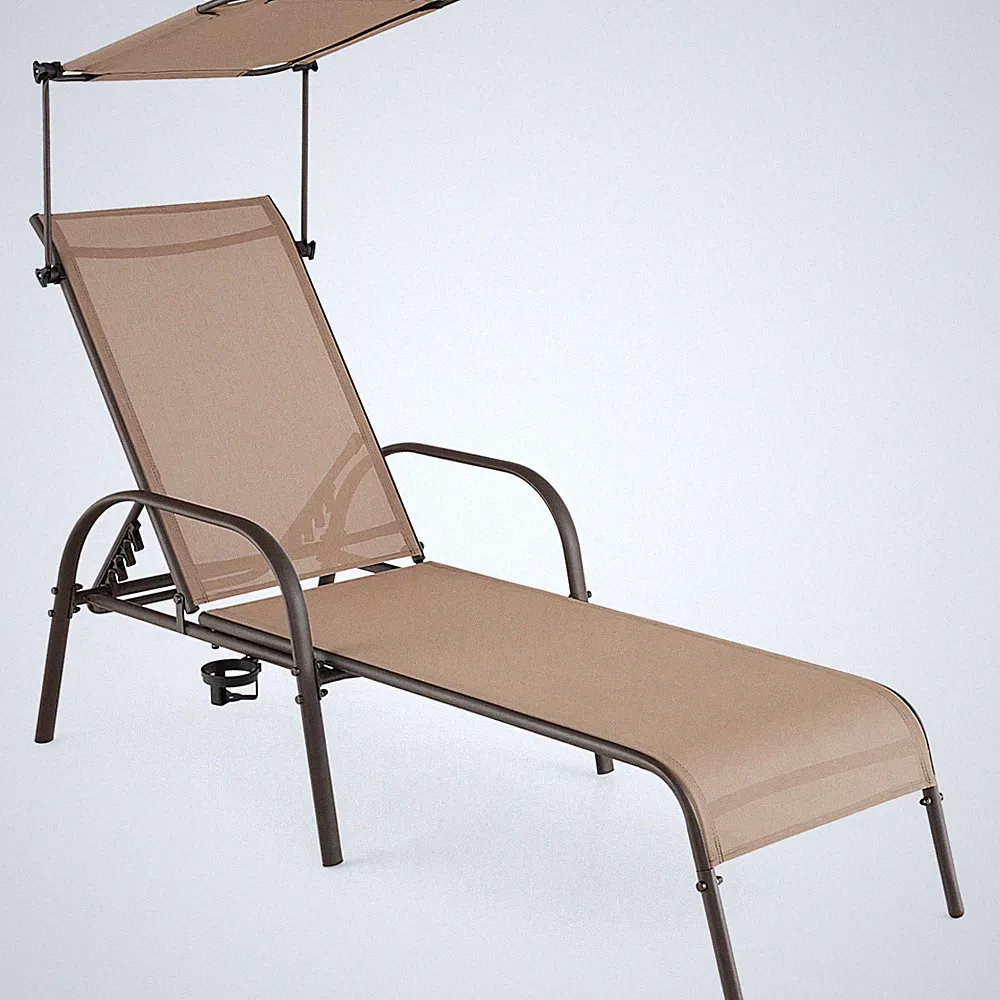 Patio Adjustable Heavy-Duty Chaise Lounge 5-Level Outdoor Recliner Canopy Cup