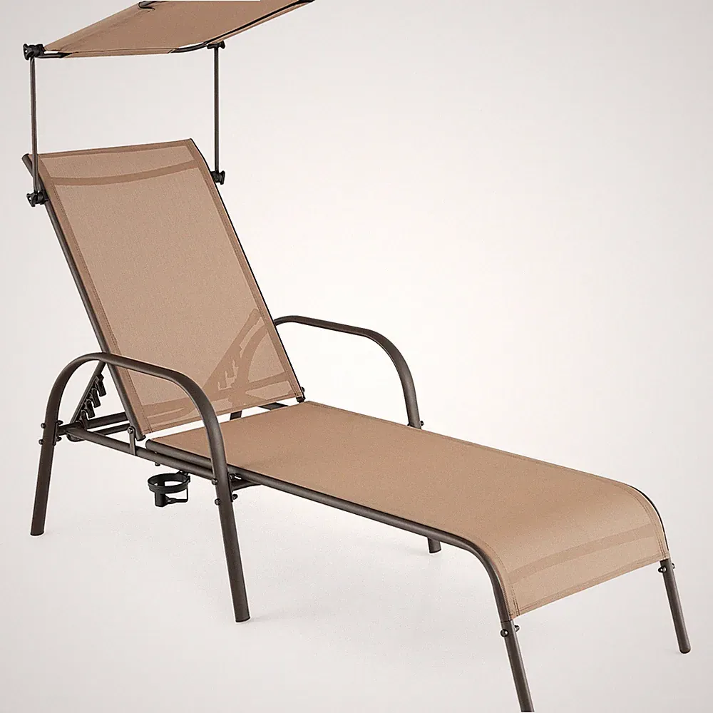 Patio Heavy-Duty Chaise Lounge 5-Level Adjustable Outdoor Recliner Canopy Cup