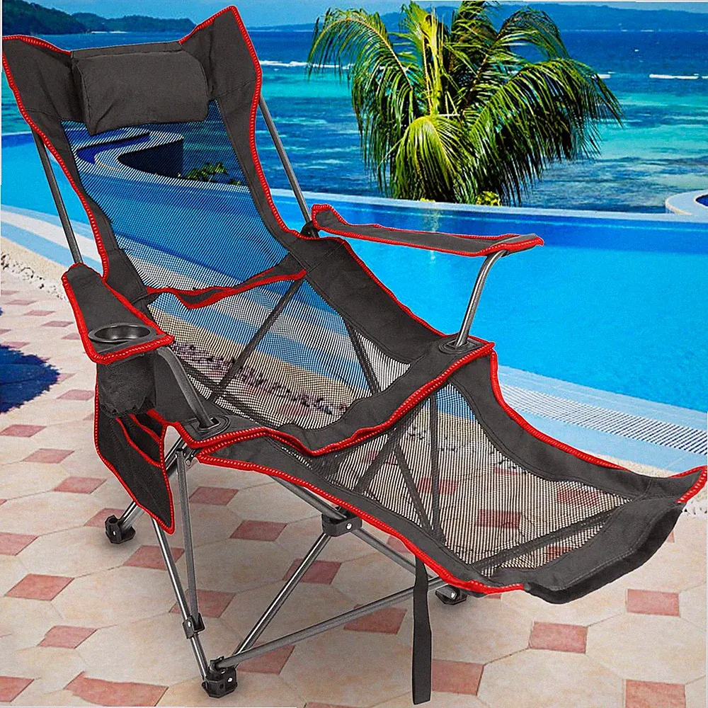 Portable Folding Chair Heavy Duty Steel Lawn Chair w/ Reclining Backrest Angle