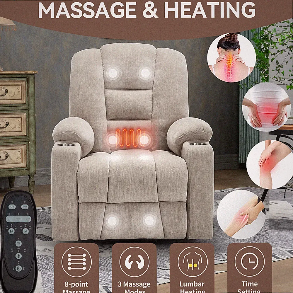 Power Lift Recliner Chair with Massage, Overstuffed Wide Recliners, Heavy Duty