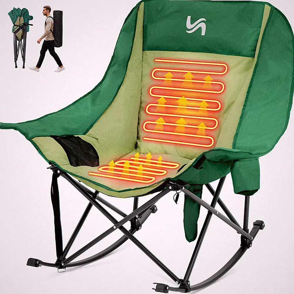 SLSY Oversized Heated Rocking Camping Chair 400 lbs Heavy Duty Padded Recliner