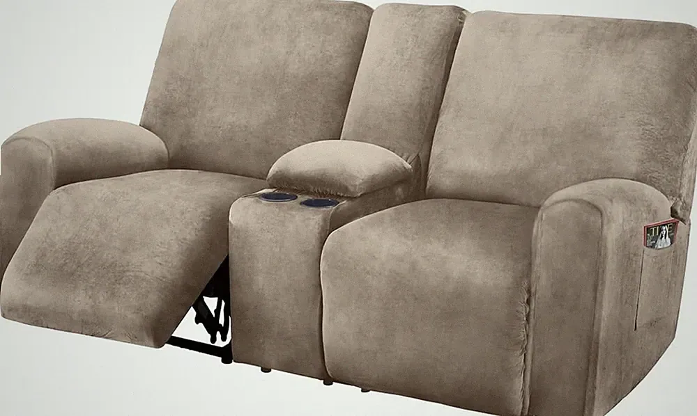 ULTICOR Reclining Loveseat with Middle Console Slipcover, 8-Piece Velvet Stretch